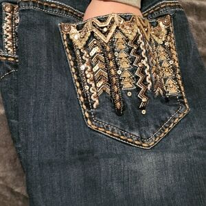 Grace Dark Blue Jeans with Gold Embellishments Boot Cut.